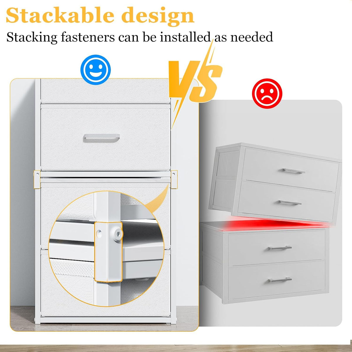 2 Pack Stackable Storage Drawers, Closet Drawers, White