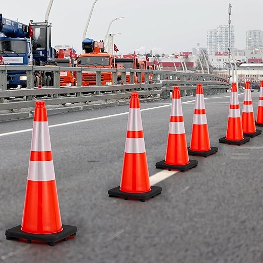 Traffic Cones 28", ExploreHorizon 10 PCS Safety Cones, PVC Orange Safety Road Parking Cones with 2 Reflective Collars,Hazard Construction Cones for Home Traffic Parking