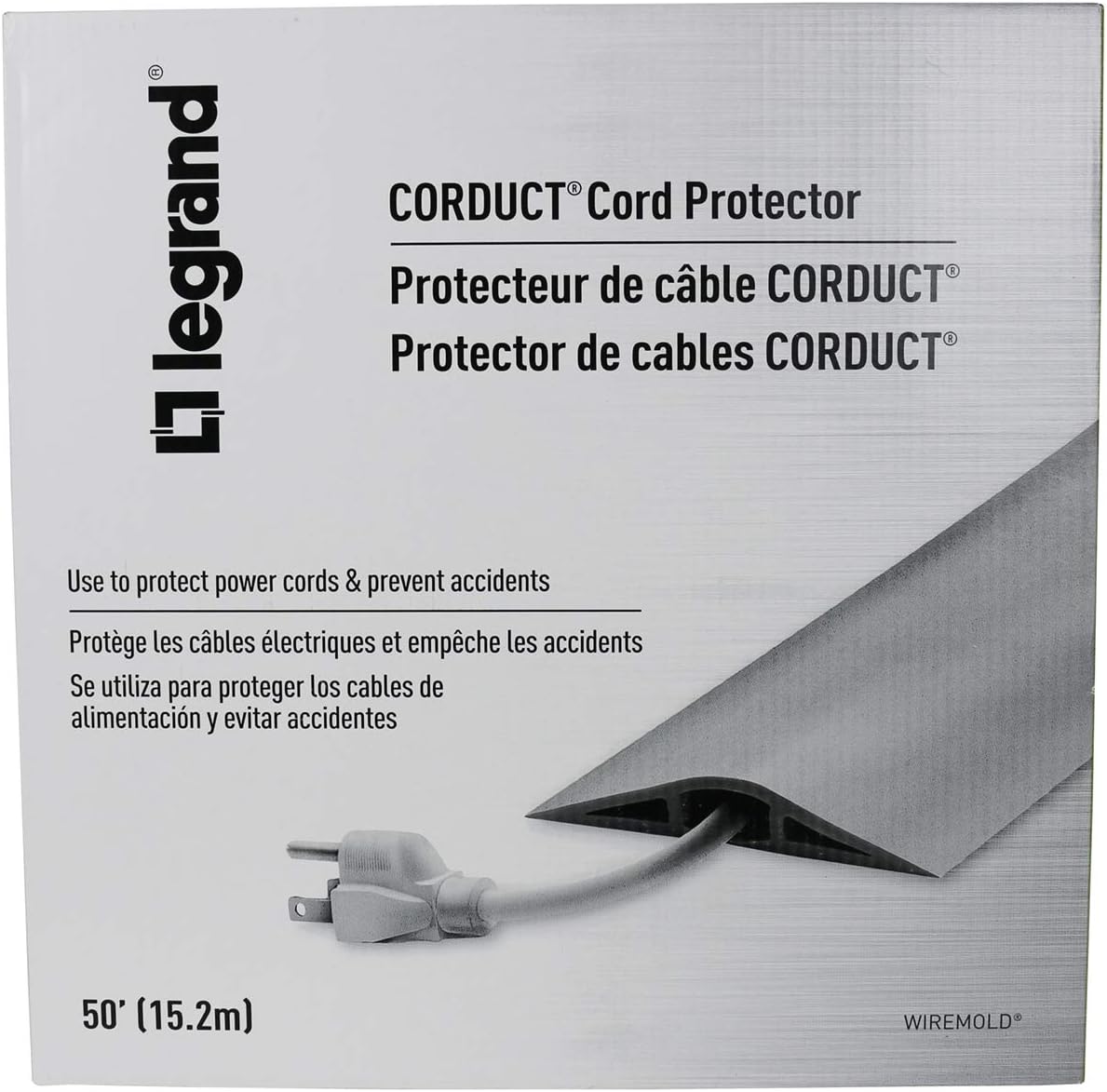 C2G Wiremold Floor Cord Management Kit, Corduct, Cord Protector, Wire Organizer and Hider, Rubber Cable Cover and Concealer, Ivory, 50 Feet, CDI-50
