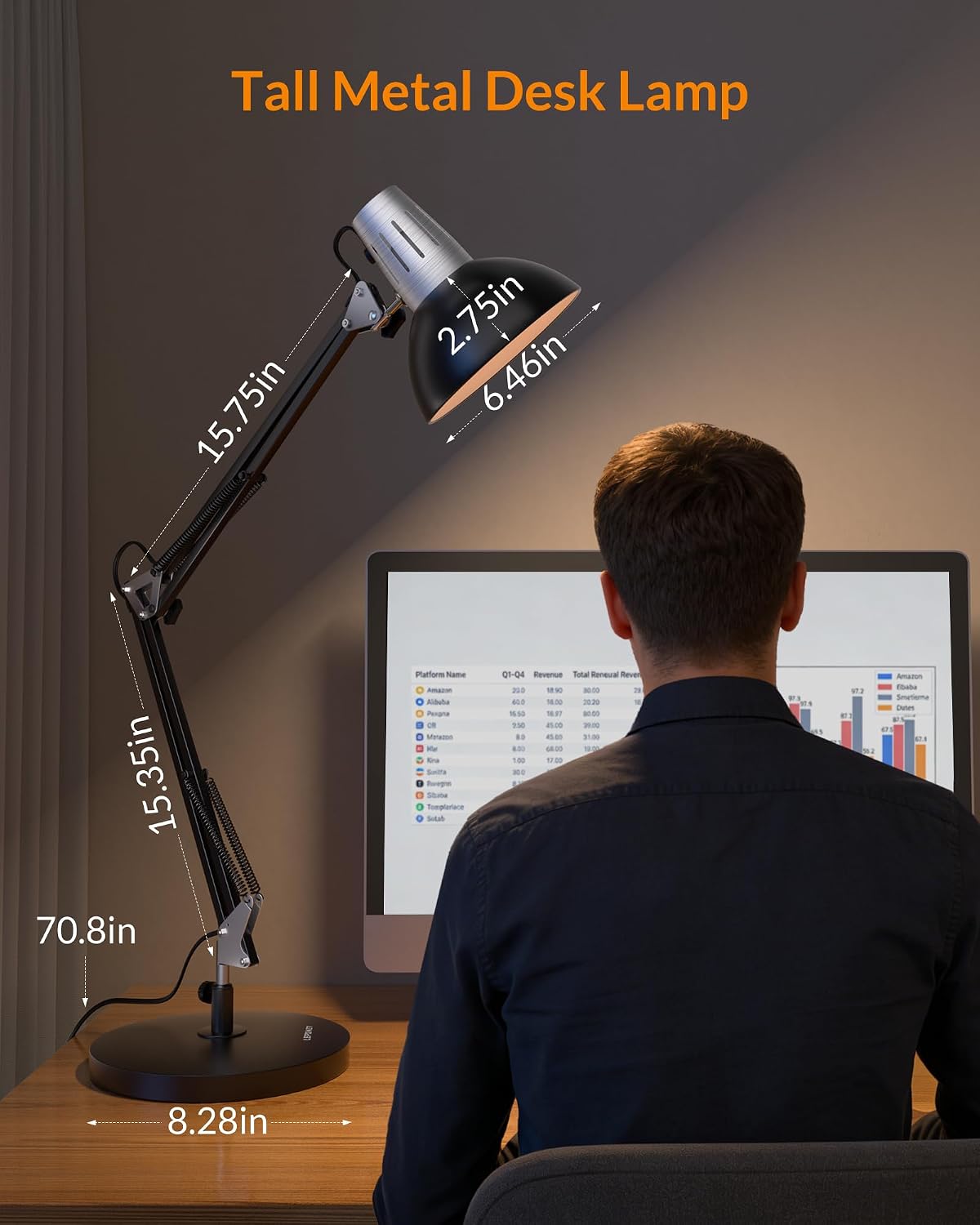 LEPOWER Metal Adjustable Desk Lamp with Clamp, Swing Arm for Home Office
