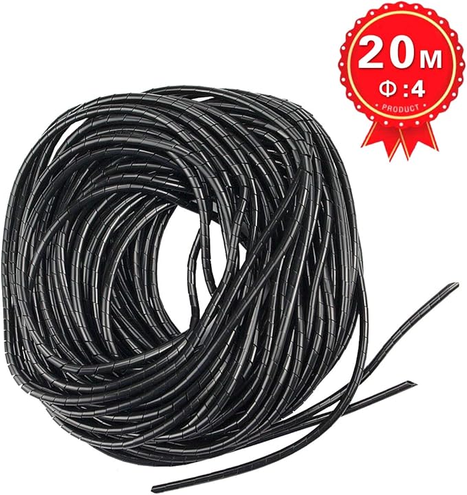 65FT XHF 4mm(Wrapping Range:1.5mm-10mm) Spiral Cable Wrap Cord for Computer Electrical Wire Organizer Sleeve Hose RoHS Black