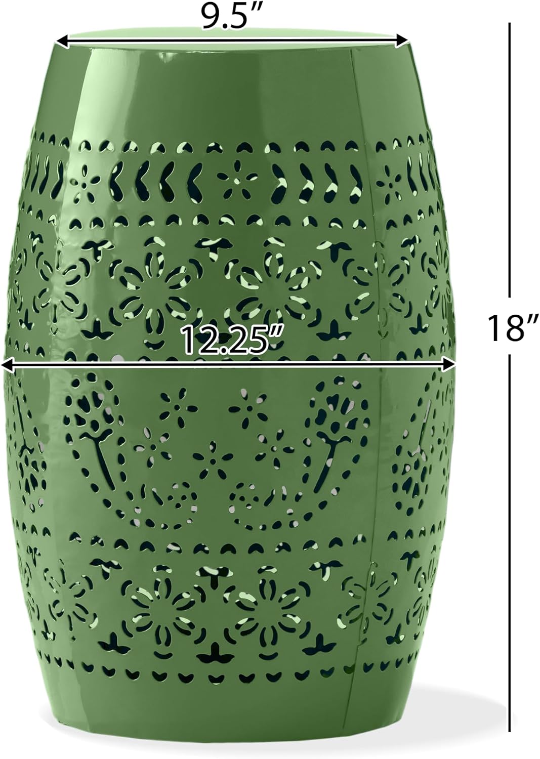 Christopher Knight Home Zoey Small Outdoor Side Table, Lace Cut Iron End Table, Metal Outdoor Stool, Hollow Drum Round Side Table, Decorative Garden Stool with Cutout Design for Patio Balcony, Green