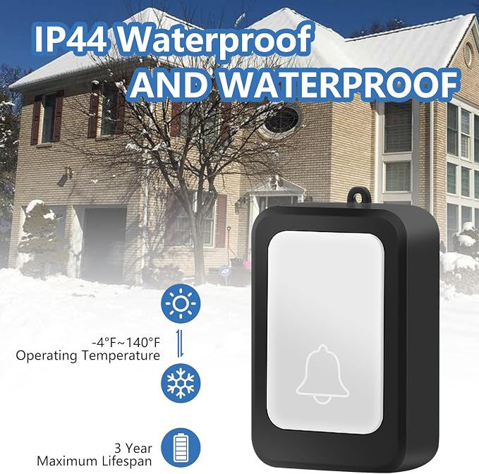 Loud Flash Doorbell with 7 Colors of Bright Light and 4 Volumes, Wireless