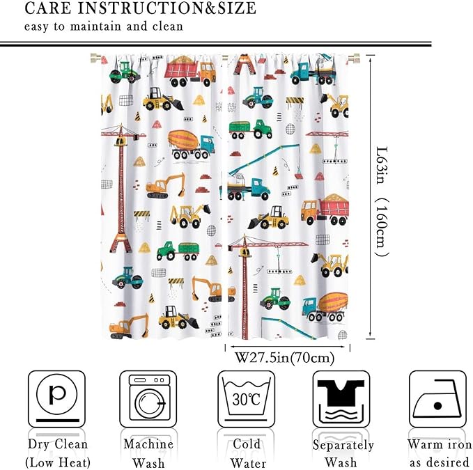 Construction Window Curtains, Kids Cartoon Construction Machines Building Hand