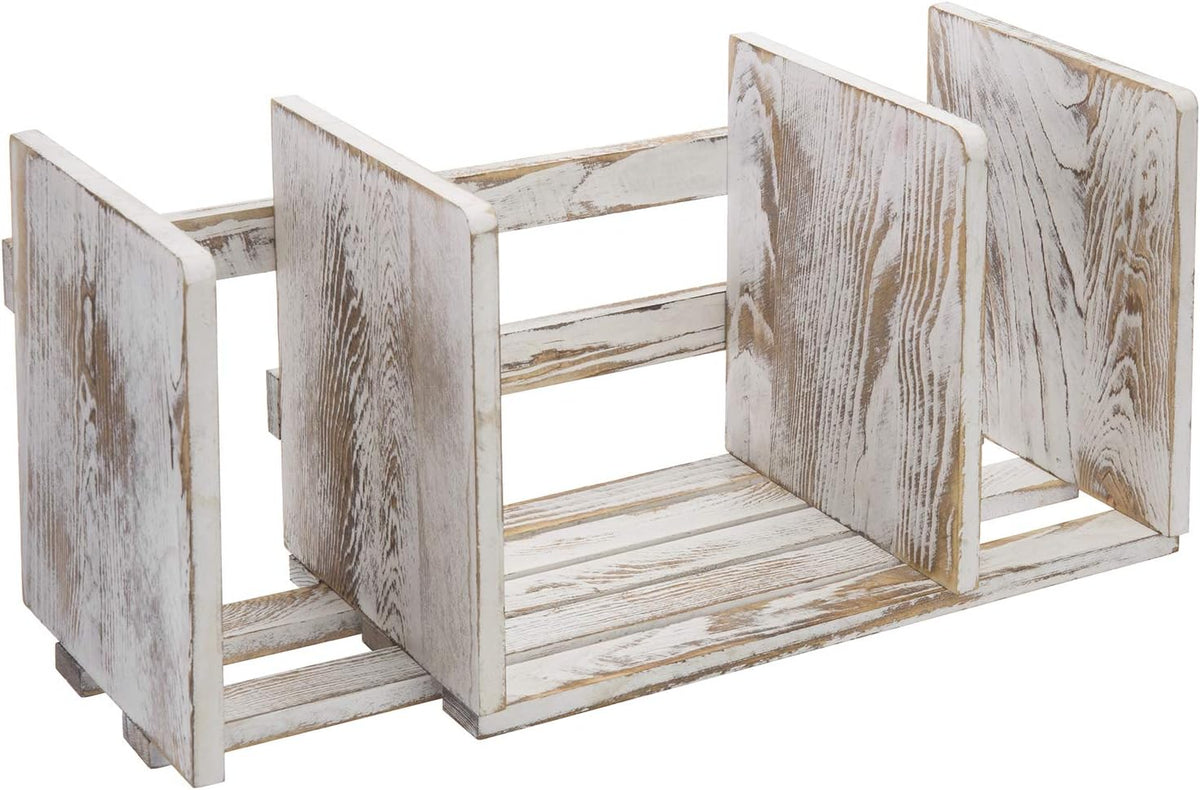 MyGift Rustic Expandable Whitewashed Wood Desktop Bookshelf/Adjustable Tabletop Book Holder Organizer Rack