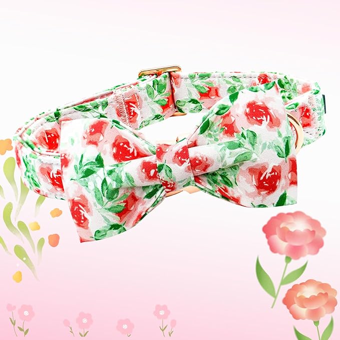 Lionheart glory Dog Collar Bow Collar Floral Dog Collar with Bow Tie Spring Summer Cute Collar Dog Boy or Girl Dog Collars Soft Durable Adjustable Dog Collars for Medium Dogs