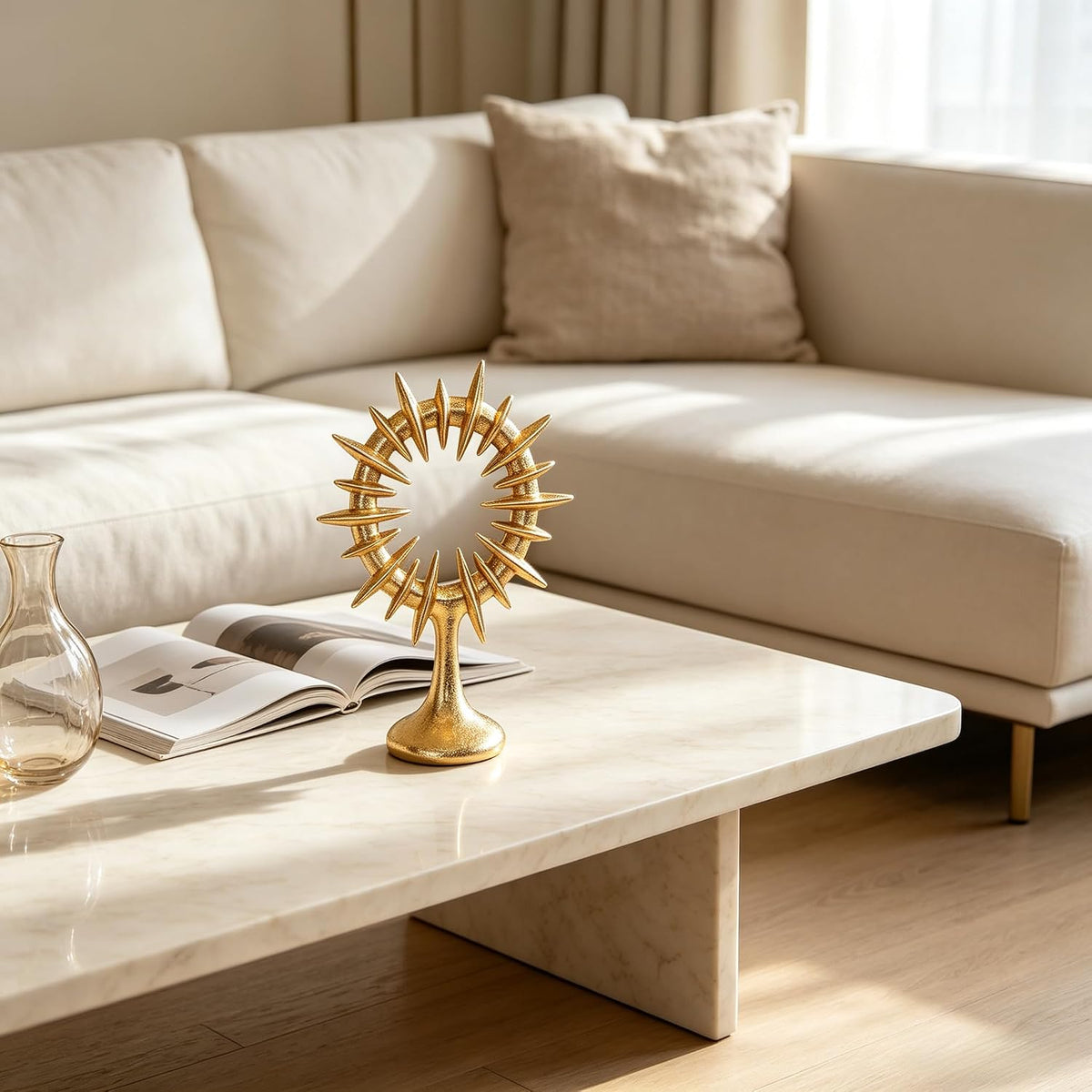 10" Modern Abstract Decorative Sculpture, Dining Living Room Desk Decor,Geometric Home Decor Statues,Shelf Top Decor Aesthetics, Golden