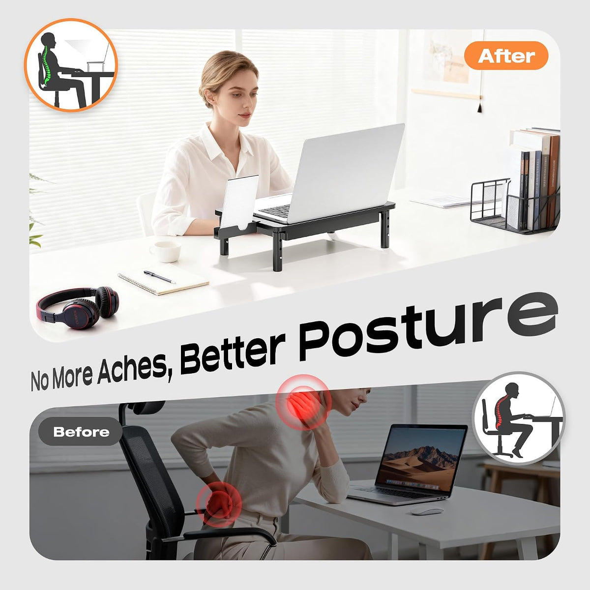 Computer Monitor Stand Riser with Storage, 3 Height Adjustable Laptop Desktop Monitor Stand with Drawer, Metal Short Printer Table, Stand Riser for Desk, Office Desk Organizers and Accessories, 2 Pack