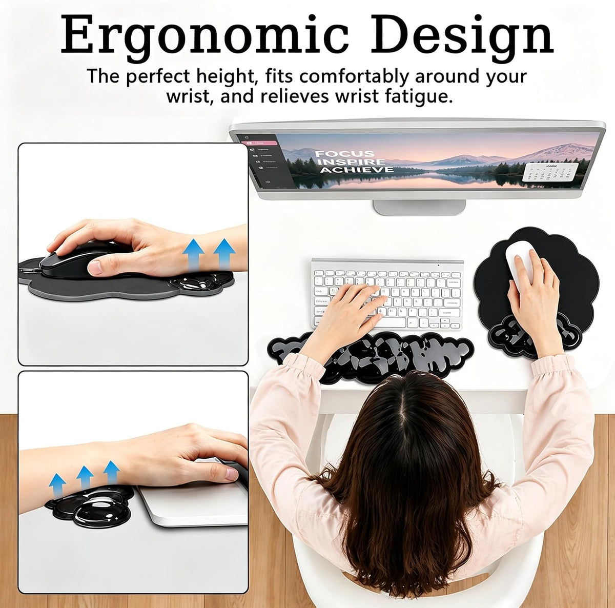 Gel Wrist Rest and Cloud Mouse Pad, for Keyboards and Mice - Ergonomic Pink Keyboard Wrist Rest Set, Relieves Pain from Typing/Computer/Laptop/Gaming/Home/Office Black