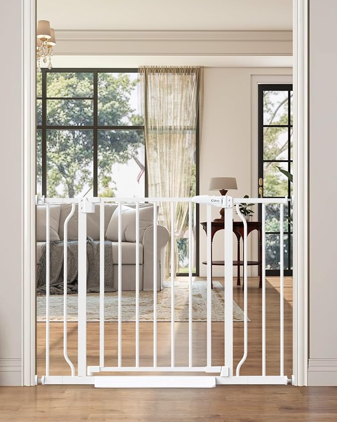 Baby Gate No Drilling, 29"-40" Auto Close Dog Gate Indoor for Doorways & Stairs, Pressure Mounted Adjustable Pet Gate, Easy Walk Through Child Gate for Children & Pets Stroller Friendly, White