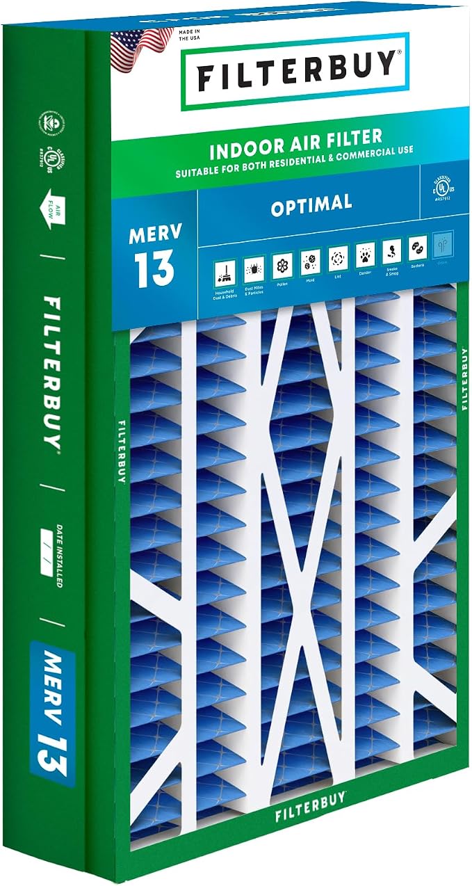 Filterbuy 14.5x27x5 Air Filter MERV 13 Optimal Smoke & Allergy Defense