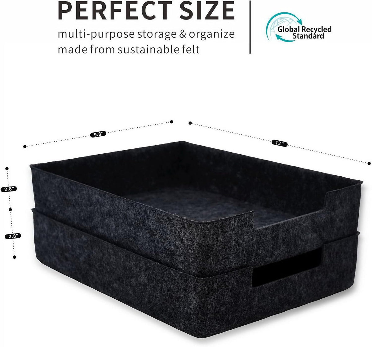 Welaxy Felt Desk Drawer Organizer Trays Charcoal Stackable File Organizer