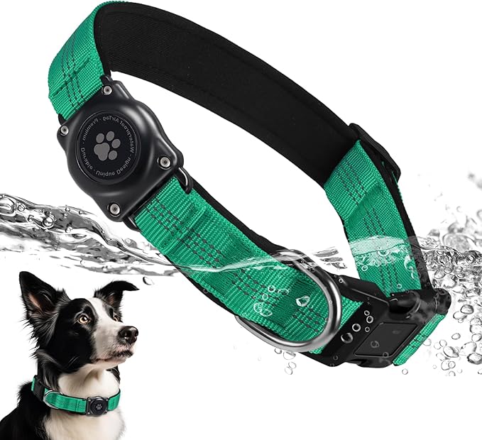 Upgraded AirTag Dog Collar, IP68 Waterproof Air Tag Dog Collar Holder, Reflective, Ultra-Durable, Comfortable Padded, Heavy Duty Dog Collars for Small Medium Large Dogs (S (10.6"-13.6"), Teal)