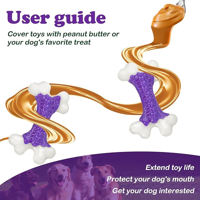 6-Pack Indestructible Dog Toys for Aggressive Chewers: Bacon Flavored Hard Nylon Bone Chew Toys, Tough Dog Chew Toys for Large Dogs, Dog Toys to Keep Them Busy for Medium Large Breed, Purple