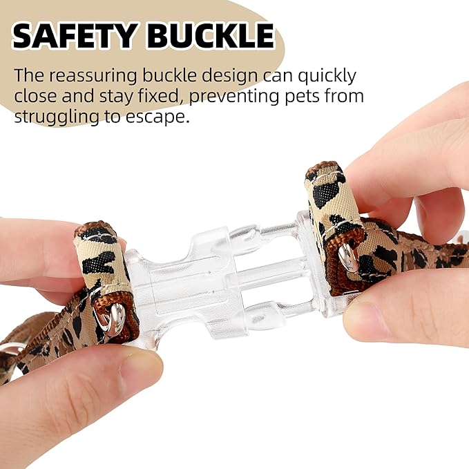 Mile High Life Leopard Dog Harness Collar Leash Set, Adjustable No Pull Dog Halter Harness for Small Breed Dogs, Easy Control for Training Walking (Brown, M Chest 15"-21", Neck 13"-17")