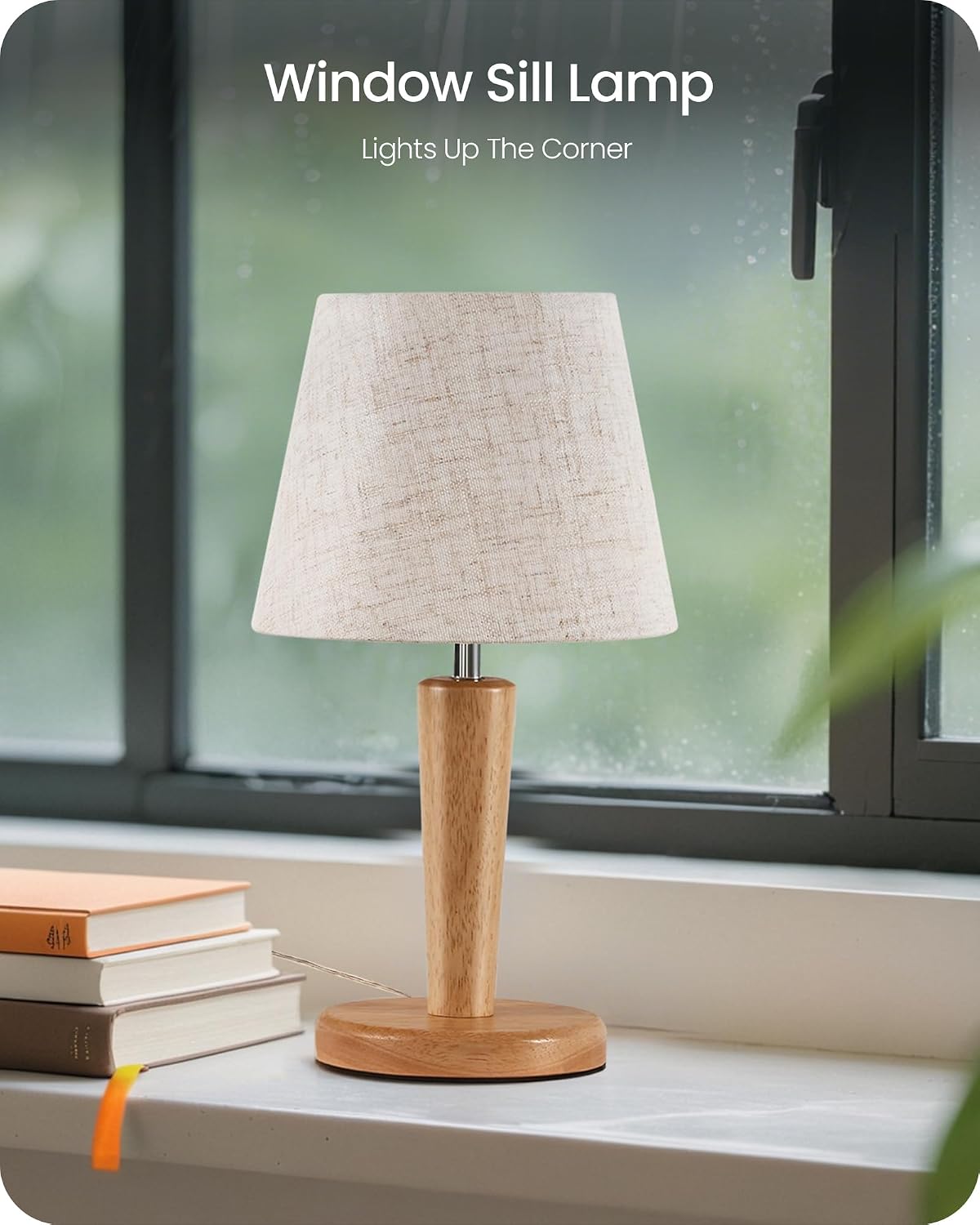 12" Wood Bedside Table Lamps Set of 2, Small Desk Lamps for Small Places, 3 Color Temperatures with Memory, Beige Linen Shade & E26 Bulbs, for Bedroom Living Room Office ME13TLP205