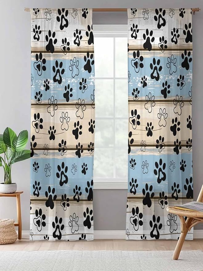 Sheer Curtains 96 Inches Long, Vintage Farmhouse Rustic Wooden Grain Privacy