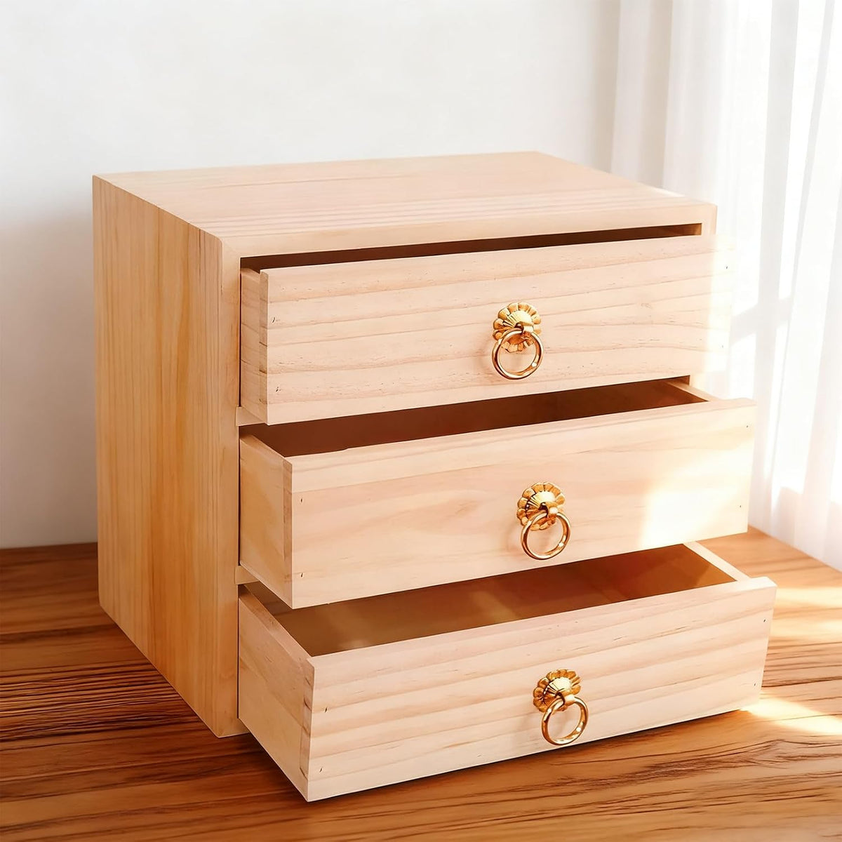 3 Layer Natural Wooden Storage Box Organizer Desk Accessories