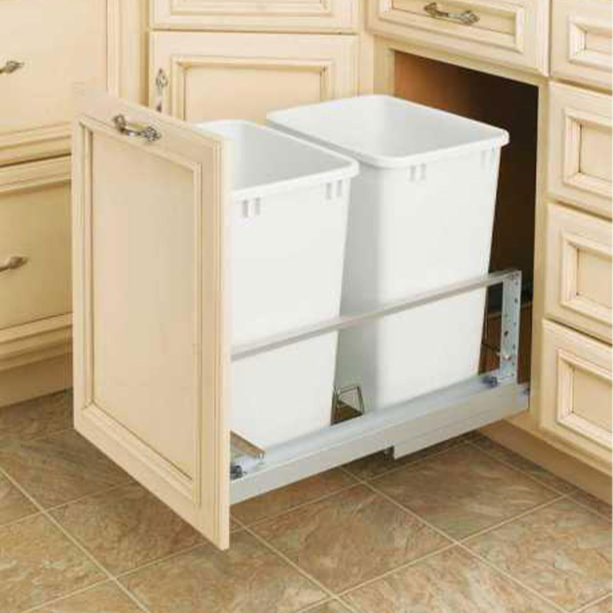 Rev-A-Shelf Double Pullout Garbage Trash Cans for Kitchen Cabinets, 35 Qt