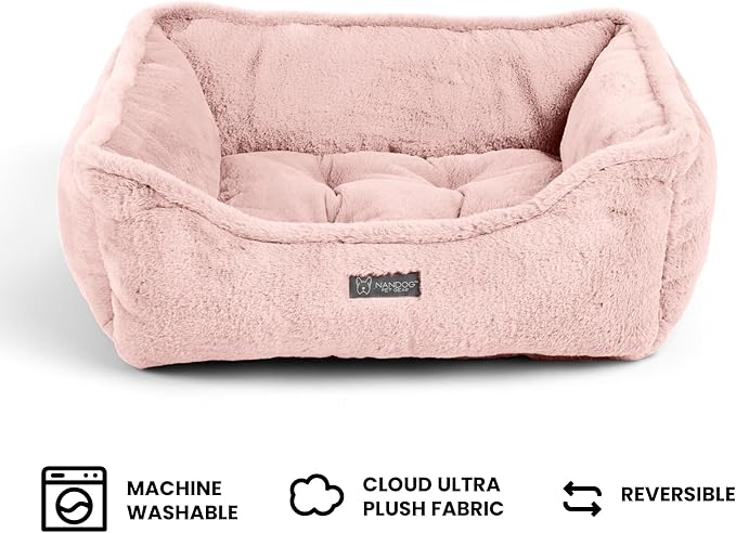 NANDOG Cloud Prive Collection Washable Cat and Dog Bed for Small to Medium Breeds – Made of Ultra Soft Micro Plush Fabric – Reversible Design with Double-Stitched Seams (Blush Pink, Medium 25”)