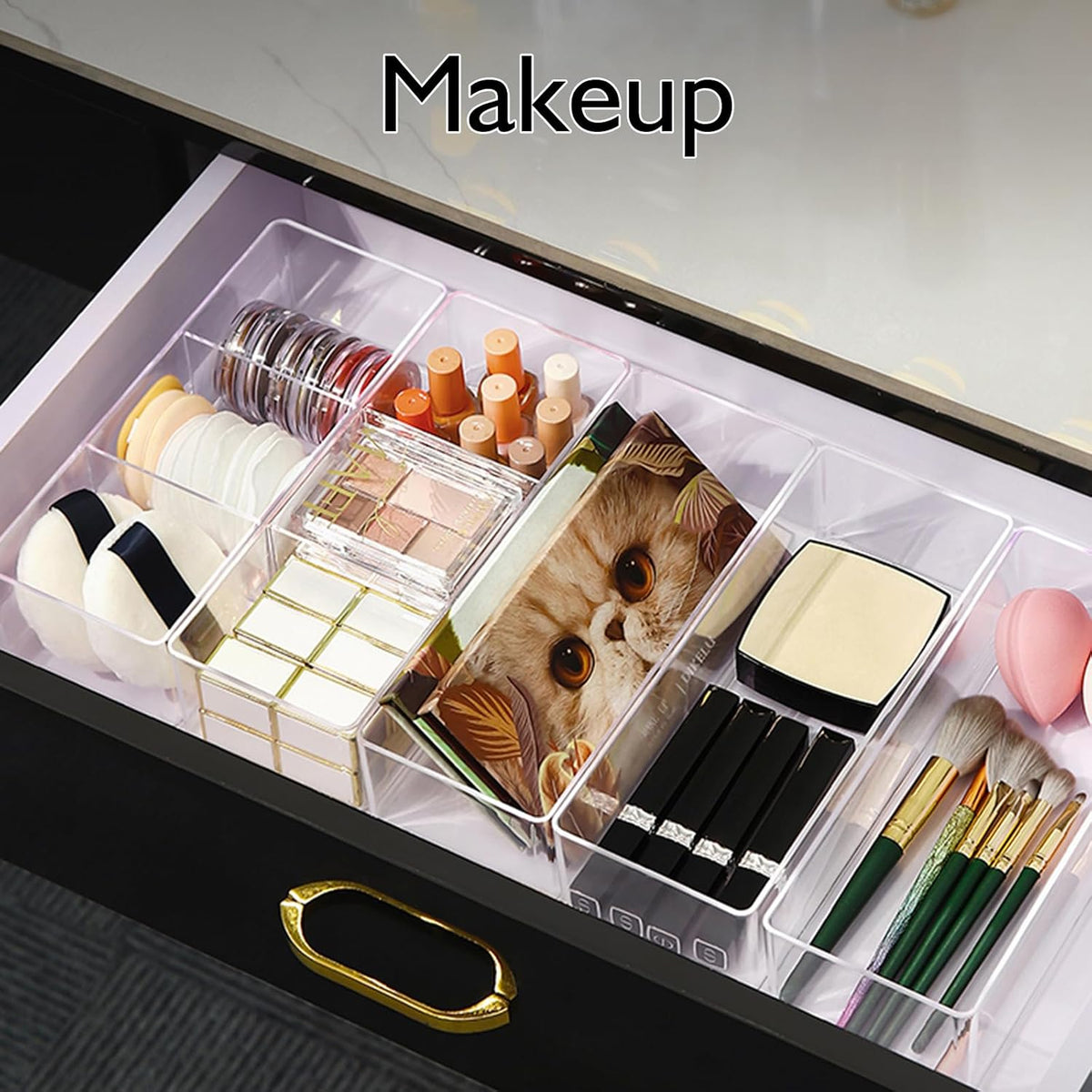 Stackable Acrylic Drawer Organizer Set, 18 PCS Multi-Size Storage Bins for Makeup, Office Desk, Bathroom, Vanity and Kitchen Utensils