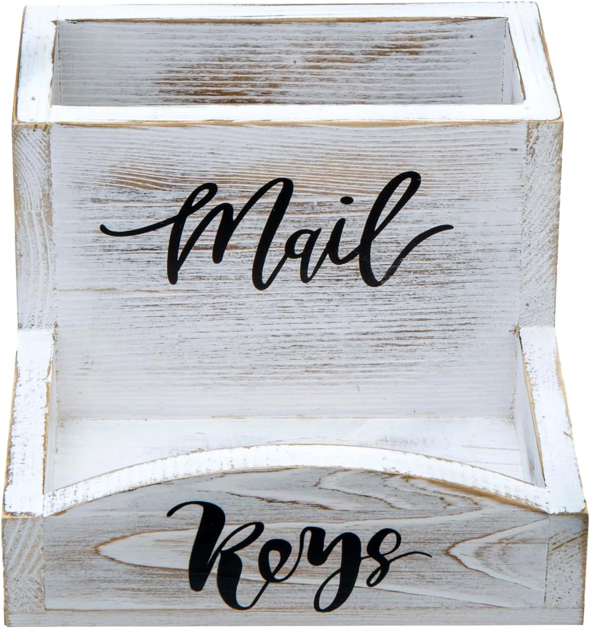 MyGift Whitewashed Wood Mail & Key Holder, Rustic Entryway Organizer