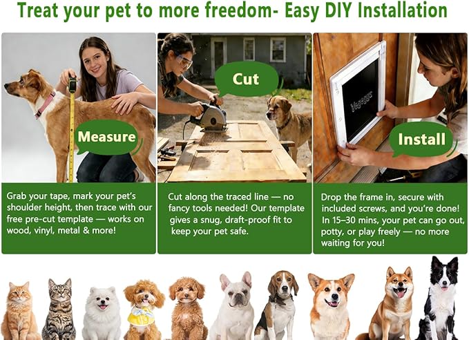 Pet Door Dog Door Easy Install - Wood & PVC Doors & Walls，Cat Door Free Movement & Flexible Control - 2 Magnetic Flaps & Sliding Lock,Telescoping Frame,5 3/4" x 9 1/3" for Small Dogs Cats Up to 15 lb