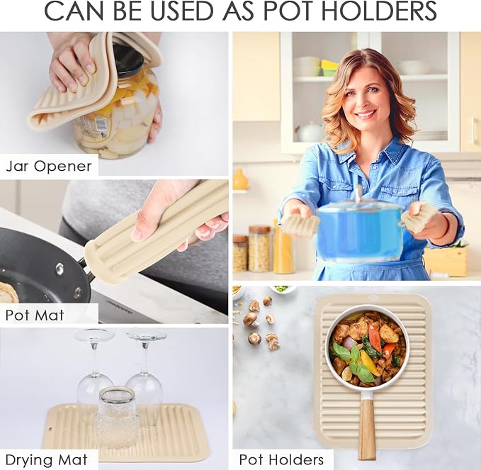 QPIX DIGITAL 4 Pack Beige Silicone Trivets