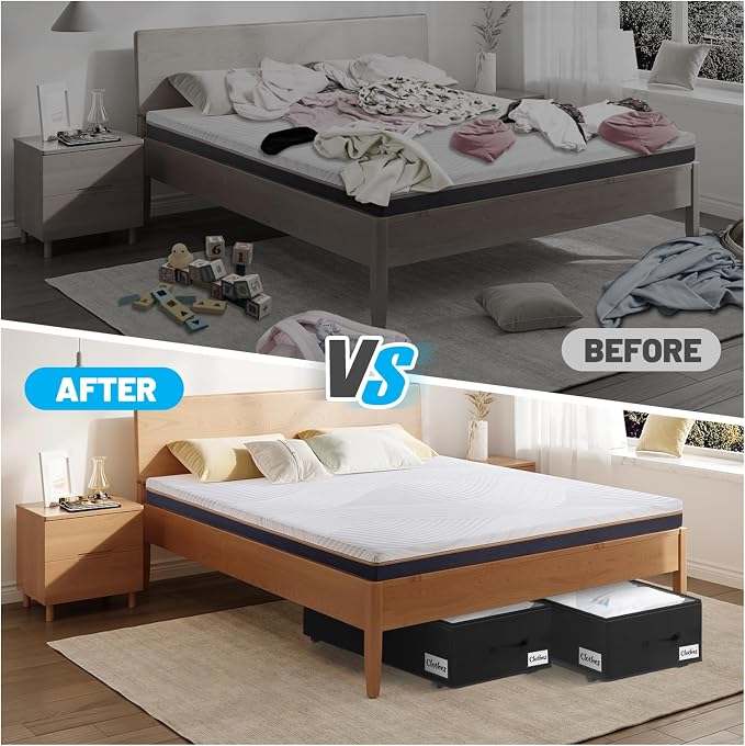 Under Bed Storage with Wheels, Quick Assembly Underbed Shoe Storage Containers