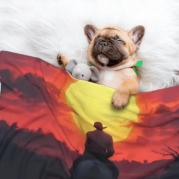 Waterproof Dog Blanket Soft Pet Blanket for Puppy Cat, Fleece Cat Throw Blankets for Furniture Bed Couch Sofa Reversible - Sunset River Western Cowboy