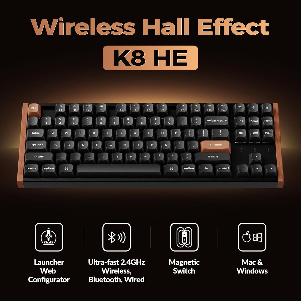 Keychron K8 HE TKL Wireless Custom Mechanical Keyboard, Hall Effect 80%