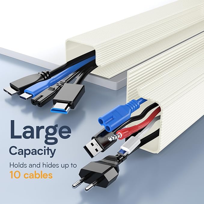 Delamu 2 Pack Under Desk Cable Management, Safe Tidy Cable Management Under Desks for Home Office, Cord Organizer for Desk, Wire Organizer Kit, Beige