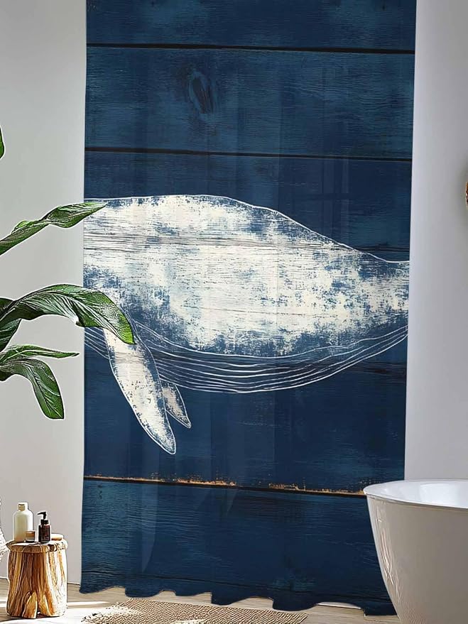 Sheer Curtains 108 Inches Long, Summer Whale Semi Sheer Curtains Light
