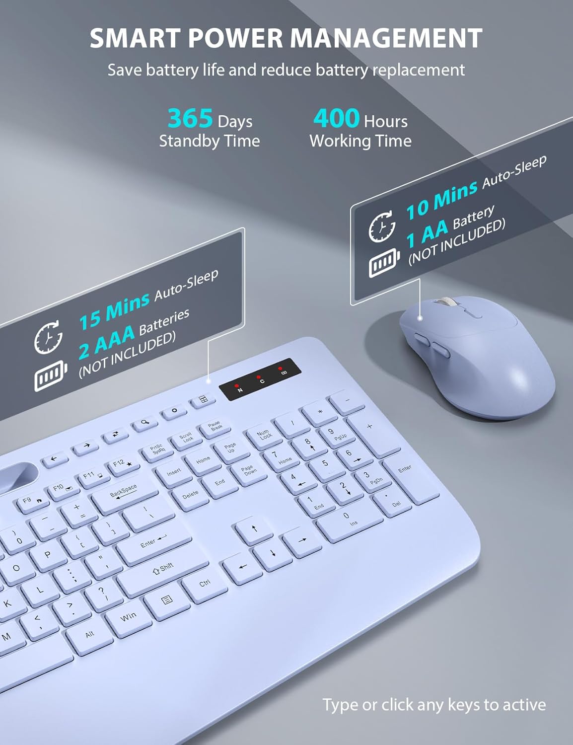 Wireless Keyboard and Mouse Combo - Full-Sized, Ergonomic Wrist Rest (Purple, 1 Pack)