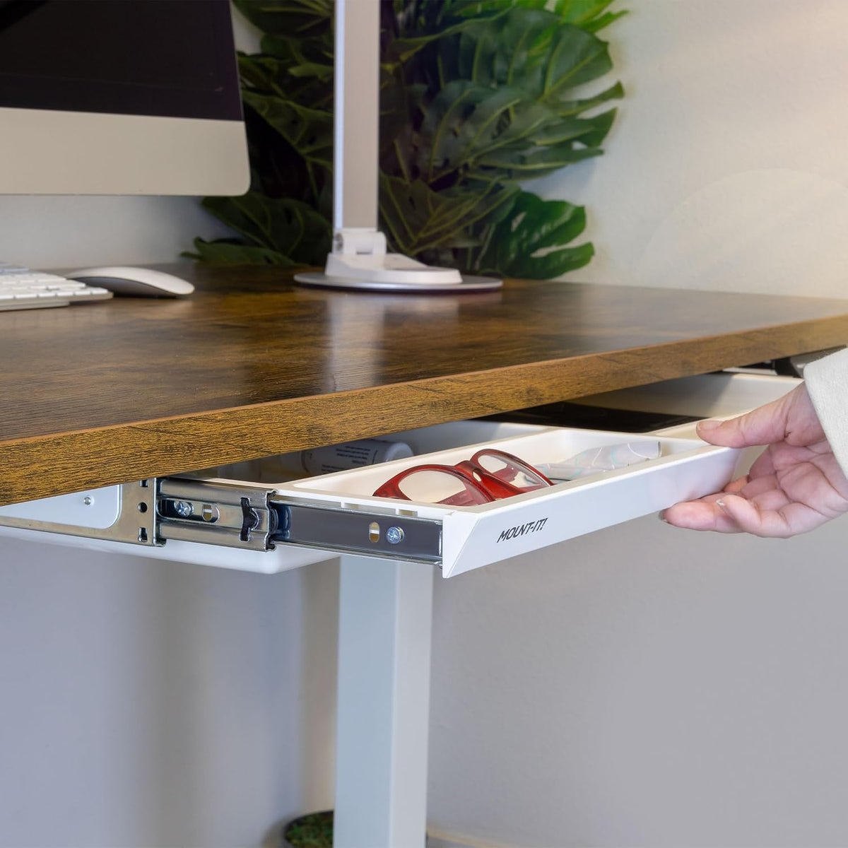 Mount-It! Deep Under Desk Storage Drawer, 4 Compartments, 25.8 in W, White