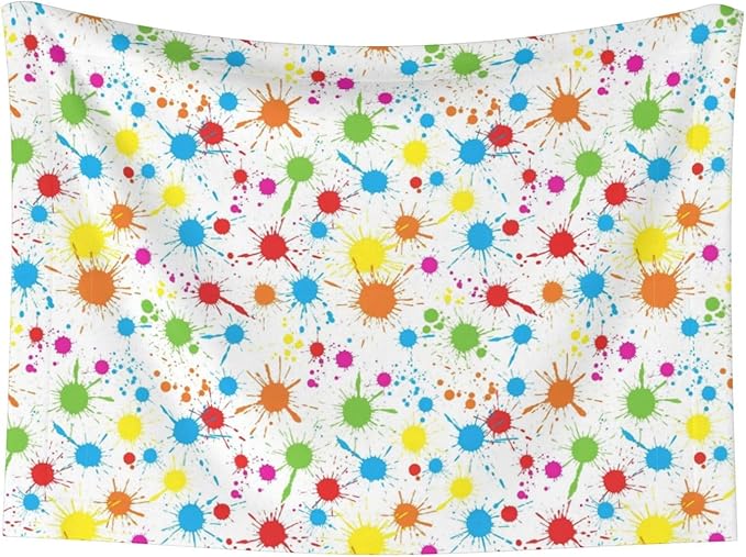 Two Sided Plush Pet Blanket for Crates Carriers Home Use, Paint Splatter Colorful, Reversible Throw with Cozy Dot Fabric and Silky Reverse for Small Large Pets