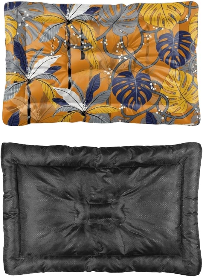 Brown Jungle Leaves Dog Beds and Furniture Cage Mat for Dog Crate Bed Pad Crate Beds for Medium Dogs Washable Non-Slip Puppy Bed Washable Mats Pillows Large Dogs Indoor Outdoor 36X24 Inch