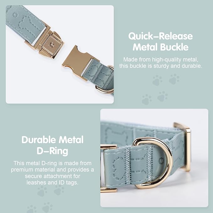TDTOK Stylish Leather Dog Collar, Comfortable Soft PU Leather Dog Collars for Large Medium Small Dogs with Quick Metal Buckle, Adjustable Pet Collar with Cute Bone Pattern Design (Blue, M)