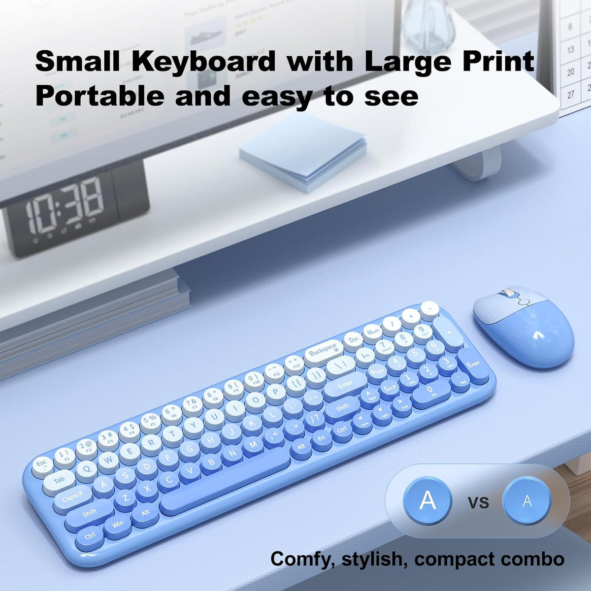 MOFII Wireless Keyboard and Mouse Combo, Full Size 2.4G Retro Round Computer Keyboard and Mouse Set, Plug and Play, for Windows, Computer, Desktop, PC, Notebook - (Blue Gradient)