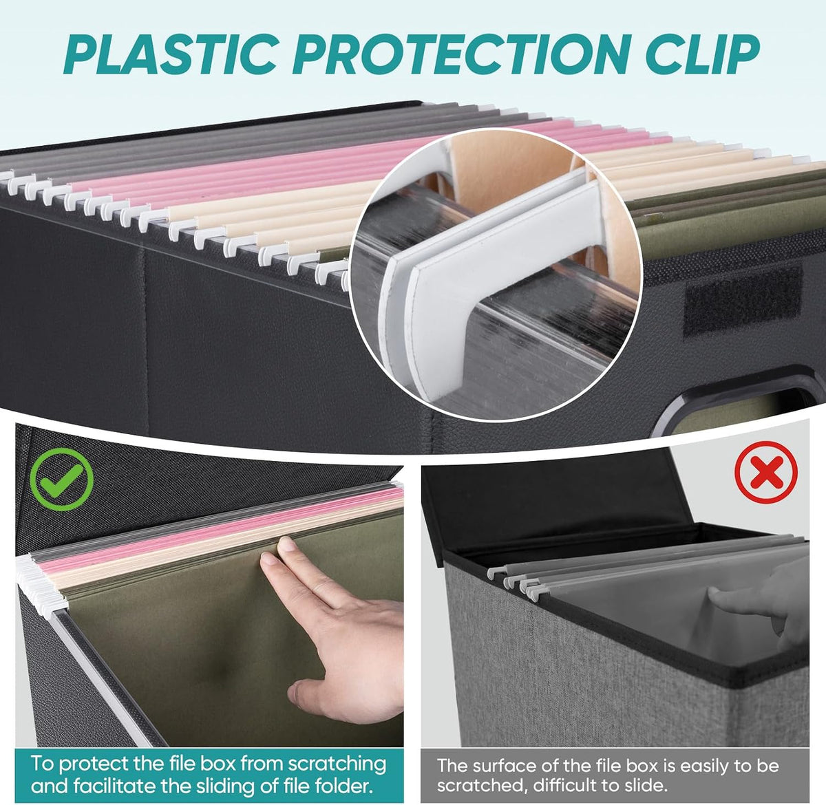 BALEINE File Organizer Box with Lid, Collapsible Hanging File Storage Box