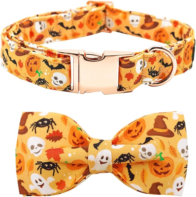 Halloween Dog Collar, Pet Collar Bow Fall Pet Collar Girl Boy Holiday Pet Collars Gift Bow Cute Soft Puppy Collars for Large Dogs