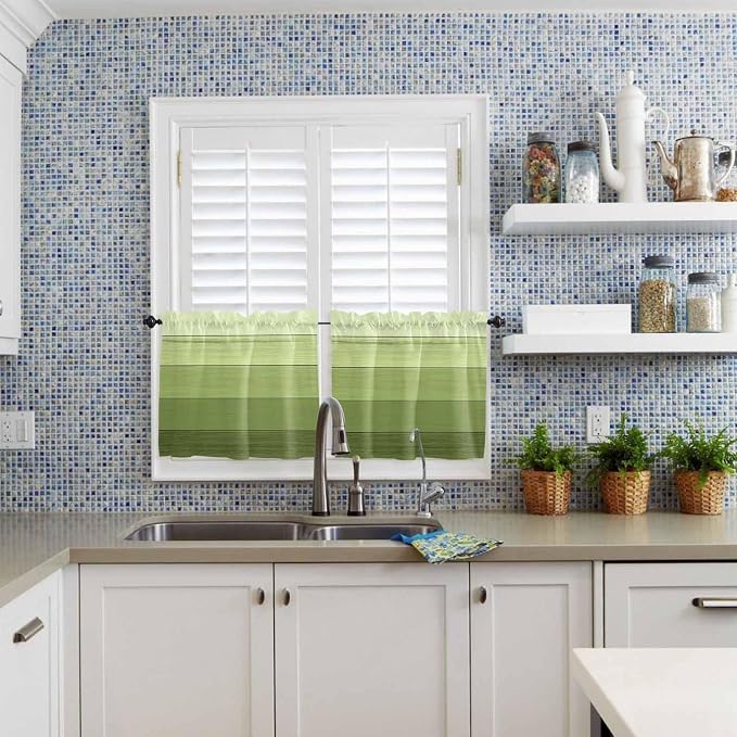 Gradient Green Wooden Board Window Valance Curtains, Retro Country Wood Grain
