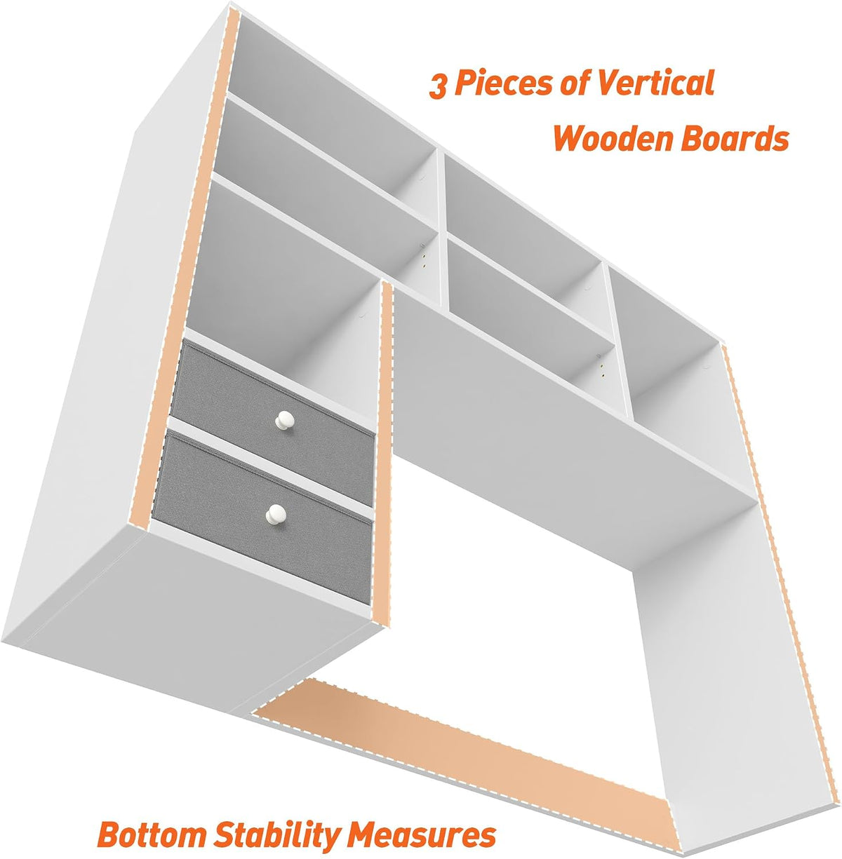 REIBII Desktop Bookshelf, 8 Shelves Desk Hutch for Dorm Room, White