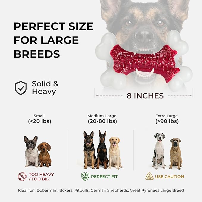 Indestructible Dog Toys for Aggressive Chewers: Beef Flavored Hard Nylon Bone Chew Toys, Tough Dog Chew Toys for Large Dogs, Dog Toys to Keep Them Busy for Medium Large Breed (20-80 lbs), Red