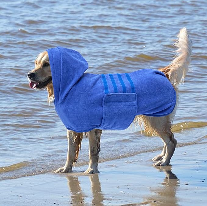 Geyecete Dog Drying Coats with Hood - Absorbent Robe Dry Fast Dog Towel - Microfibre Fast Drying Super Absorbent - Blue - S