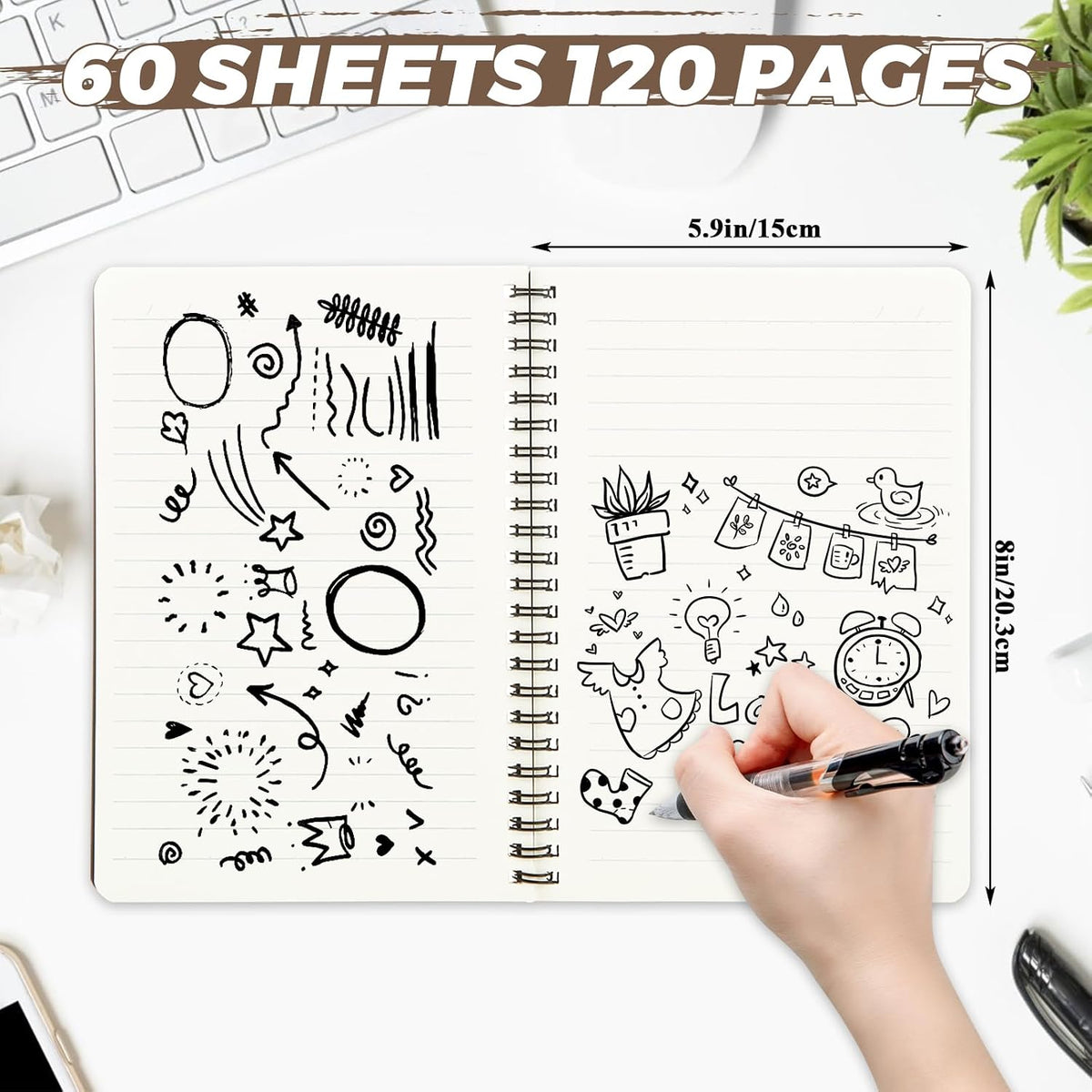 MIVIDE 48 Pack A5 Spiral Notebooks, Black Ruled Notebooks Bulk, 8 x 5.9 Inch 120 Pages Spiral Lined Notebook Journal, Lined Travel Bulk Writing Paper Notebook for School Business Office Supplies