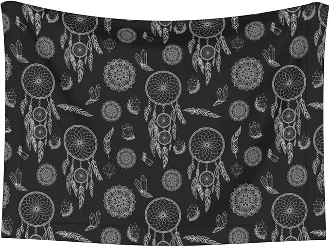 Reversible Dog Blanket for Beds Couches, Black and White Mysterious Dream Catcher, Double Sided Cat Blanket with Textured Dot Feel and Smooth Feel for Seasonal Comfort All Year