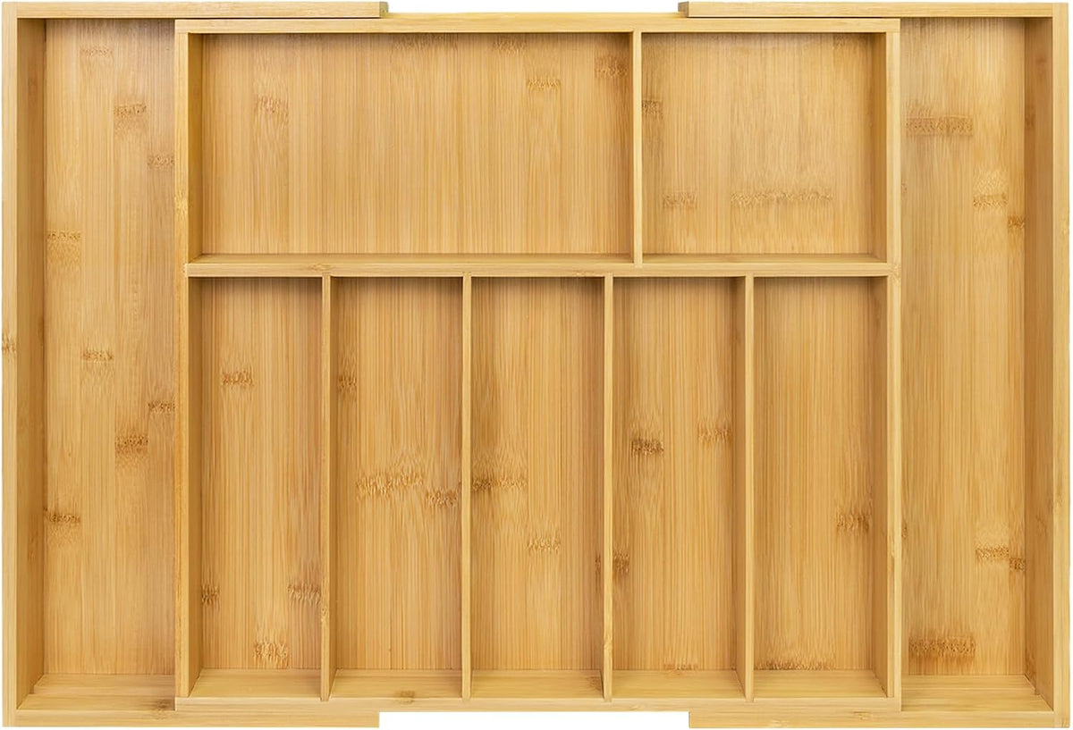 Utoplike Extra Large Kitchen Drawer Organizer, Solid Bamboo Silverware Tray