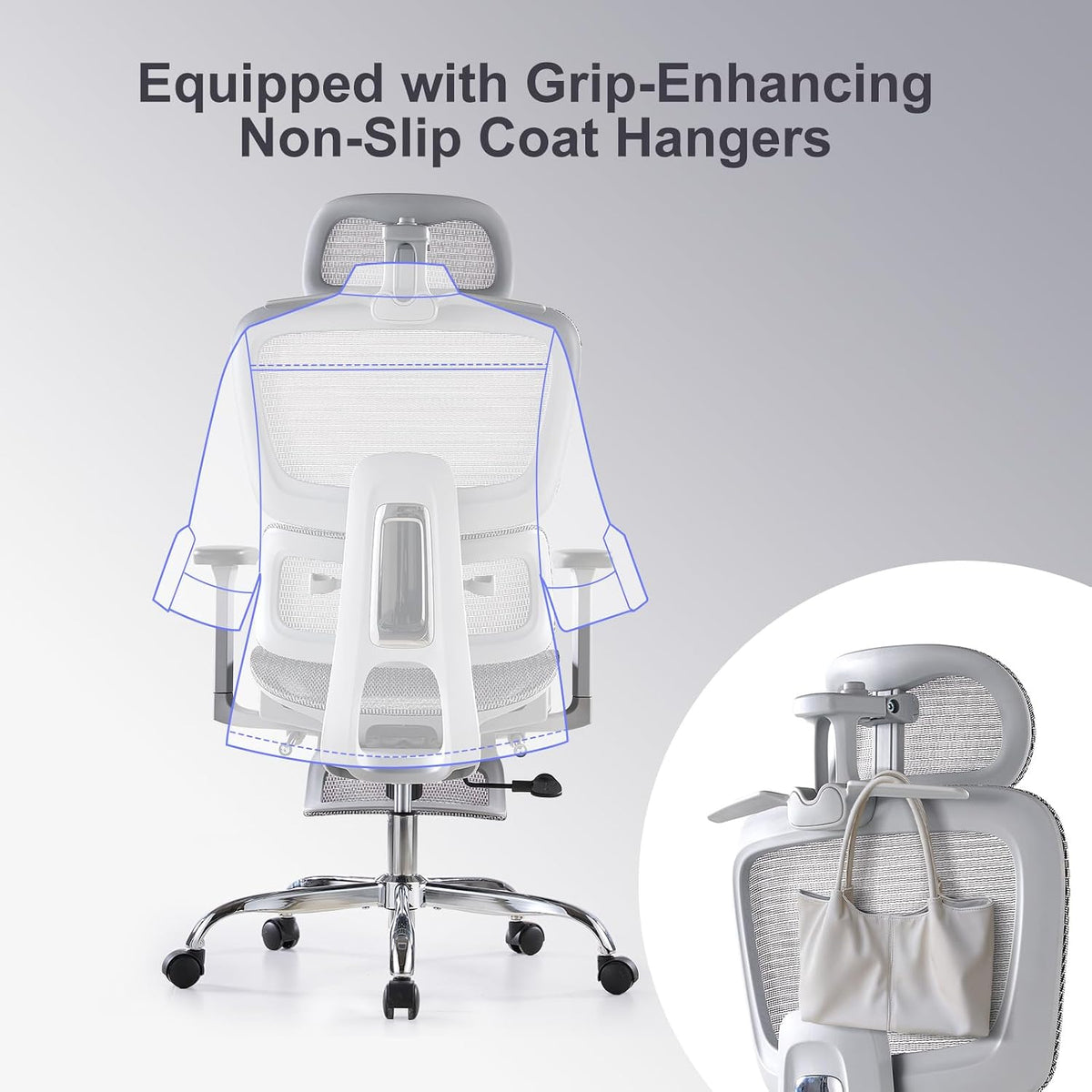 Office Chair with Footrest, Ergonomic Chair with 3D Headrest, Computer Chair with Adjustable Backrest & 3D Armrest, Gaming Chair with Adaptive Lumbar Support, Mesh Backrest & Cushion, Grey