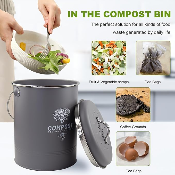 Kitchen Countertop Compost Bin, Odor Resistant Indoor Compost Bin